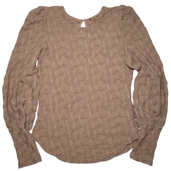 GiGiO Taupe Brown Textured Puff Sleeve Blouse Womens Size Small - Picture 1 of 9